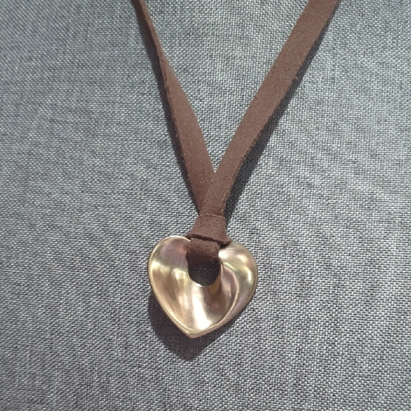 Large Statement Leather & Gold-Tone Heart Necklace – Double Strand Cord - Picture 12 of 14